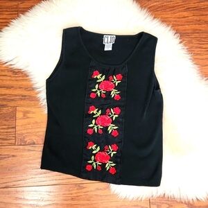 Y2k Black Knit Red Rose Floral Fitted Tank Top